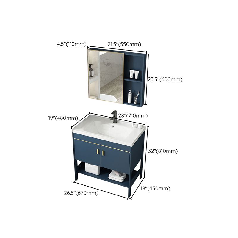 Contemporary Vanity Sink Mirror Cabinet Metal Vanity Cabinet with Storage Shelving Clearhalo 'Bathroom Remodel & Bathroom Fixtures' 'Bathroom Vanities' 'bathroom_vanities' 'Home Improvement' 'home_improvement' 'home_improvement_bathroom_vanities' 1200x1200_4e628bad-c31a-4de2-b7b1-e30e4394f767