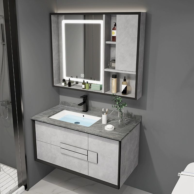 Modern Wall Mount Stone Bathroom Vanity Set with Doors Mirror Clearhalo 'Bathroom Remodel & Bathroom Fixtures' 'Bathroom Vanities' 'bathroom_vanities' 'Home Improvement' 'home_improvement' 'home_improvement_bathroom_vanities' 1200x1200_4eaf3aec-2e64-40db-ac42-c2e3e6bc125c