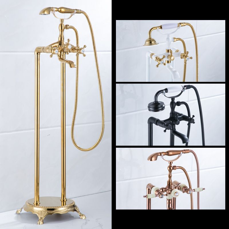 Floor Mounted Metal Clawfoot Tub Faucet Double Handles Freestanding Bathtub Faucet Clearhalo 'Bathroom Remodel & Bathroom Fixtures' 'Bathtub Faucets' 'bathtub_faucets' 'Home Improvement' 'home_improvement' 'home_improvement_bathtub_faucets' 1200x1200_4ebb9593-9fdb-48db-b4e2-04846f3354ae