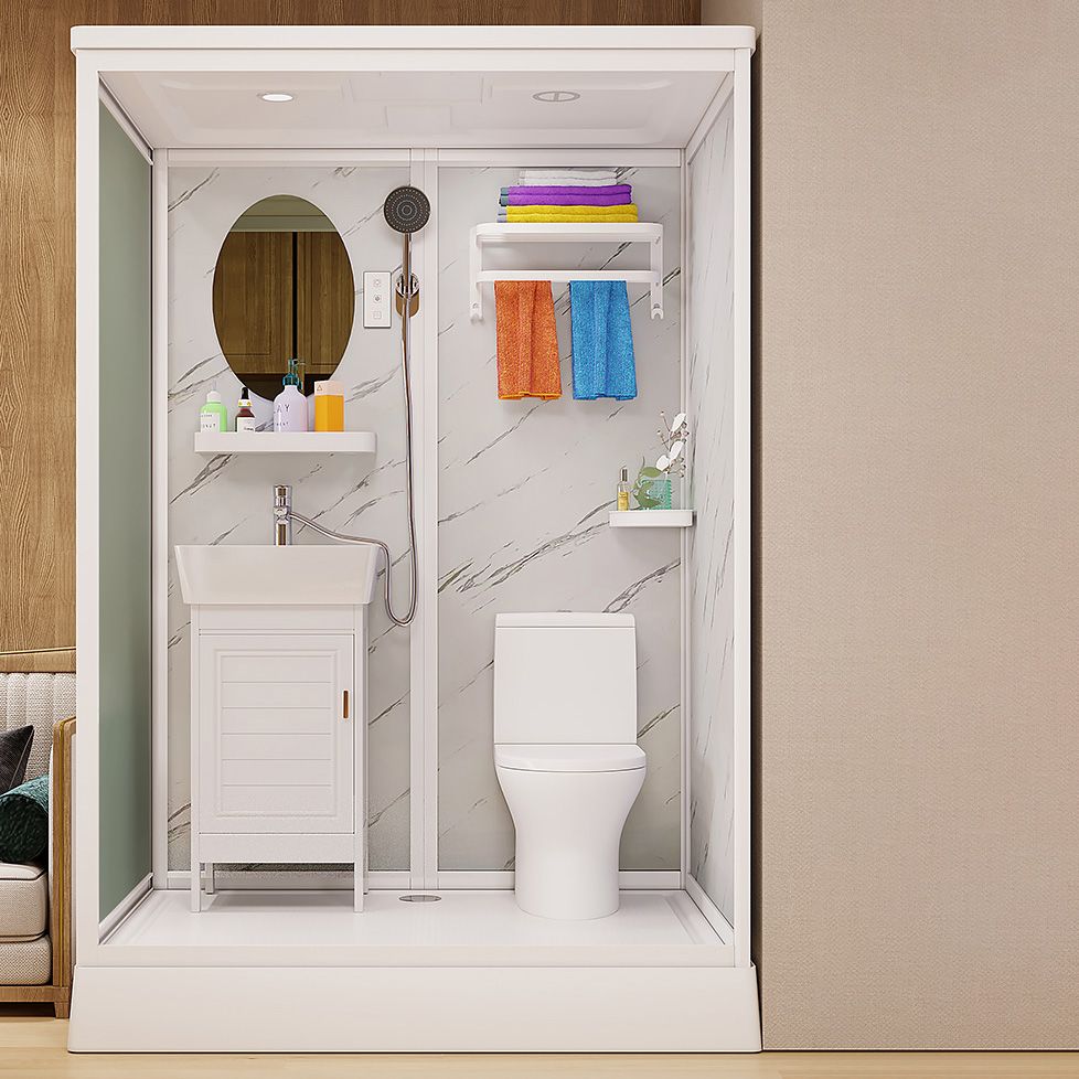 Frosted Glass Shower Enclosure Framed Single Sliding Shower Enclosure in White Clearhalo 'Bathroom Remodel & Bathroom Fixtures' 'Home Improvement' 'home_improvement' 'home_improvement_shower_stalls_enclosures' 'Shower Stalls & Enclosures' 'shower_stalls_enclosures' 'Showers & Bathtubs' 1200x1200_4ed3cfa4-be37-46c9-885d-73803d5e1182