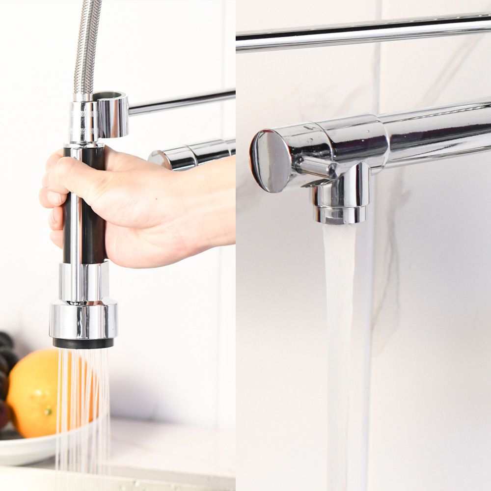 Modern Kitchen Faucet Spring Spout 1-Hole Bar Faucet in Silver Clearhalo 'Home Improvement' 'home_improvement' 'home_improvement_kitchen_faucets' 'Kitchen Faucets' 'Kitchen Remodel & Kitchen Fixtures' 'Kitchen Sinks & Faucet Components' 'kitchen_faucets' 1200x1200_4efa542b-7068-4514-8af9-32c0e1480a37