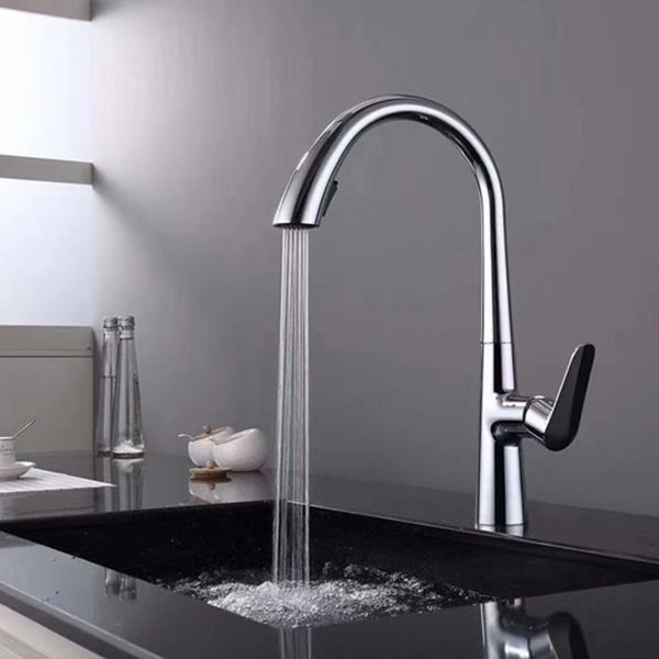 Modern Pull Down Kitchen Faucet Single Handle Faucet with Pull Out Sprayer Clearhalo 'Home Improvement' 'home_improvement' 'home_improvement_kitchen_faucets' 'Kitchen Faucets' 'Kitchen Remodel & Kitchen Fixtures' 'Kitchen Sinks & Faucet Components' 'kitchen_faucets' 1200x1200_4f133708-a798-4882-9f90-1e92fa3ef806