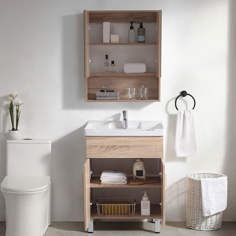 Mirror Vanity Wood Freestanding Rectangle 2 Doors Bathroom Vanity with Single Sink Clearhalo 'Bathroom Remodel & Bathroom Fixtures' 'Bathroom Vanities' 'bathroom_vanities' 'Home Improvement' 'home_improvement' 'home_improvement_bathroom_vanities' 1200x1200_4f20946d-de51-43e9-8f32-cb30db184d8f