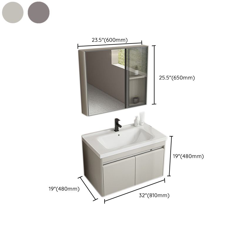 Modern Metal Sink Vanity Wall Mount Khaki Tone Bathroom Vanity with Mirror Cabinet Clearhalo 'Bathroom Remodel & Bathroom Fixtures' 'Bathroom Vanities' 'bathroom_vanities' 'Home Improvement' 'home_improvement' 'home_improvement_bathroom_vanities' 1200x1200_4f28b940-0a51-48c0-b160-1a31b519ca53