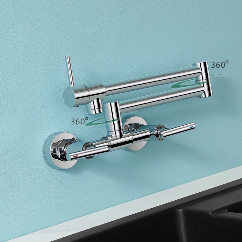Brass Pot Filler Modern Double Lever Handle Swivel Wall-Mounted Pot Filler Clearhalo 'Home Improvement' 'home_improvement' 'home_improvement_kitchen_faucets' 'Kitchen Faucets' 'Kitchen Remodel & Kitchen Fixtures' 'Kitchen Sinks & Faucet Components' 'kitchen_faucets' 1200x1200_4f5777b6-73ed-464a-9334-cd49c4243bd5