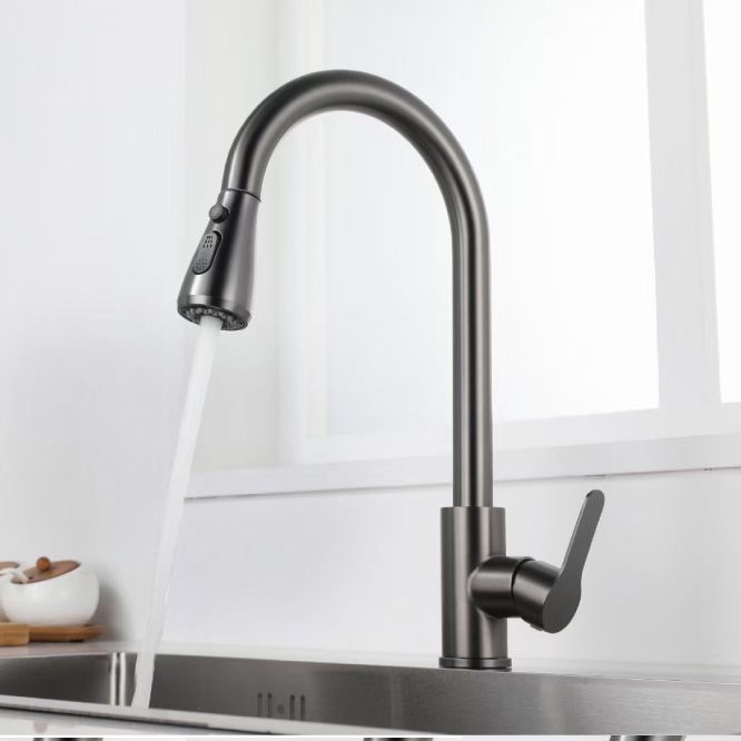 Modern Style Kitchen Faucet Stainless Steel 1-Handle Retractable Kitchen Faucet Clearhalo 'Home Improvement' 'home_improvement' 'home_improvement_kitchen_faucets' 'Kitchen Faucets' 'Kitchen Remodel & Kitchen Fixtures' 'Kitchen Sinks & Faucet Components' 'kitchen_faucets' 1200x1200_4fdeb6c5-3a40-4872-a47f-034696984a4a