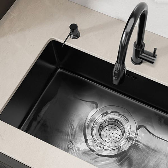 Rectangular Kitchen Sink Black Stainless Steel Single Bowl Top Mount ...