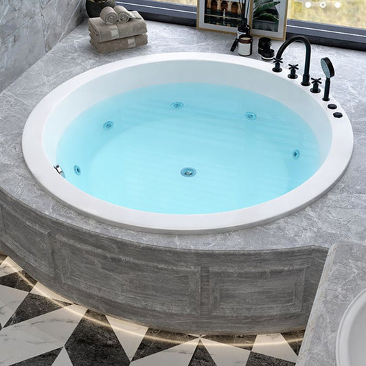 Modern Round White Acrylic Bathtub Embedded Bathtub with Drain and Massage Device Clearhalo 'Bathroom Remodel & Bathroom Fixtures' 'Bathtubs' 'Home Improvement' 'home_improvement' 'home_improvement_bathtubs' 'Showers & Bathtubs' 1200x1200_501b32ea-f834-43b1-a0ef-e0c0b4615e8c