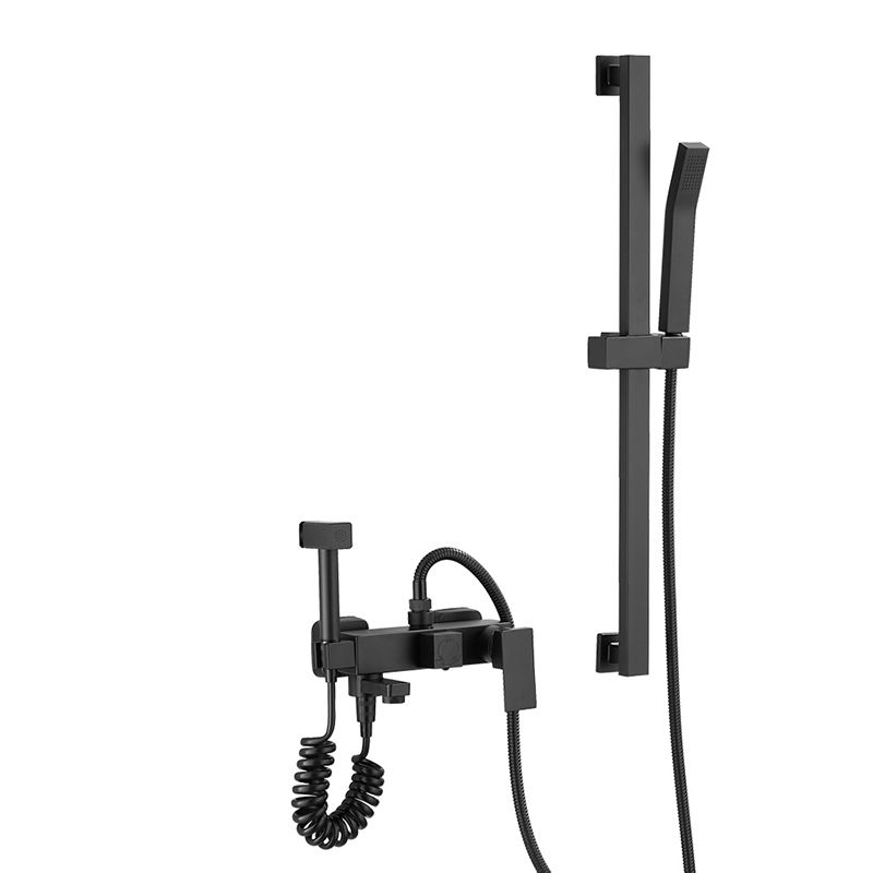 Black Wall Mounted Shower Head Combo Modern Metal Shower System Clearhalo 'Bathroom Remodel & Bathroom Fixtures' 'Home Improvement' 'home_improvement' 'home_improvement_shower_faucets' 'Shower Faucets & Systems' 'shower_faucets' 'Showers & Bathtubs Plumbing' 'Showers & Bathtubs' 1200x1200_502a3279-750e-472c-83d3-55e1f5cd8fa6