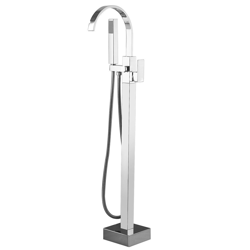 Modern High Arc Faucet Brass Floor Mounted Free Standing Tub Filler Faucet Clearhalo 'Bathroom Remodel & Bathroom Fixtures' 'Bathtub Faucets' 'bathtub_faucets' 'Home Improvement' 'home_improvement' 'home_improvement_bathtub_faucets' 1200x1200_50459e1f-fd52-479a-8086-2e5d0269d4e0