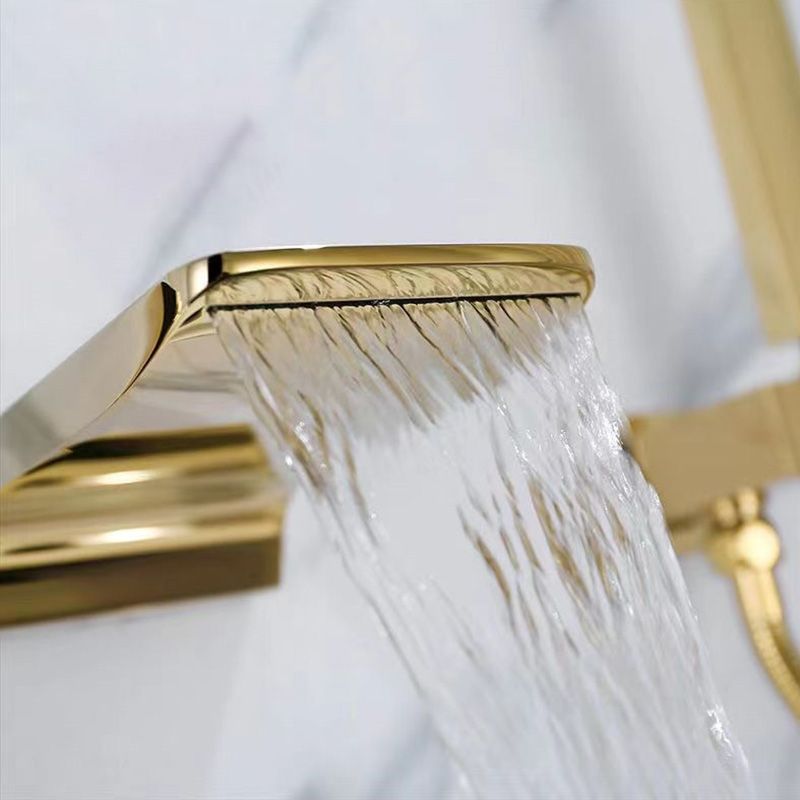 Modern Brass Faucet Swivel 1-Handle and 4-Hole Wall Mounted Tub Spout Trim Clearhalo 'Bathroom Remodel & Bathroom Fixtures' 'Bathtub Faucets' 'bathtub_faucets' 'Home Improvement' 'home_improvement' 'home_improvement_bathtub_faucets' 1200x1200_504b8b7d-3b8e-4618-867d-c784e4062480