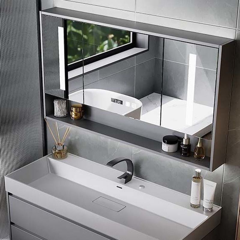 Drawers Bathroom Vanity Metal Single Sink Grey Rectangle Wall Mount Vanity Set with Mirror Clearhalo 'Bathroom Remodel & Bathroom Fixtures' 'Bathroom Vanities' 'bathroom_vanities' 'Home Improvement' 'home_improvement' 'home_improvement_bathroom_vanities' 1200x1200_5055dc43-c5a4-4513-bd52-8facf4db2edc