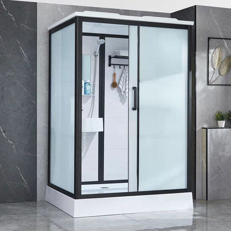 Black Framed Single Sliding Shower Kit Frosted Rectangle Shower Stall Clearhalo 'Bathroom Remodel & Bathroom Fixtures' 'Home Improvement' 'home_improvement' 'home_improvement_shower_stalls_enclosures' 'Shower Stalls & Enclosures' 'shower_stalls_enclosures' 'Showers & Bathtubs' 1200x1200_506930ab-9a5a-46c2-a155-80569394d9a6