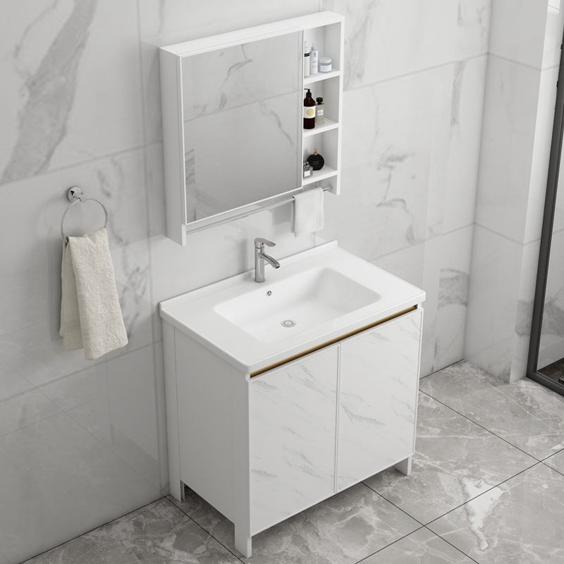 Modern White Metal Base Vanity Single Freestanding Rectangular Sink Vanity Clearhalo 'Bathroom Remodel & Bathroom Fixtures' 'Bathroom Vanities' 'bathroom_vanities' 'Home Improvement' 'home_improvement' 'home_improvement_bathroom_vanities' 1200x1200_507848af-13e3-4aa5-b0a6-46c5022780d5