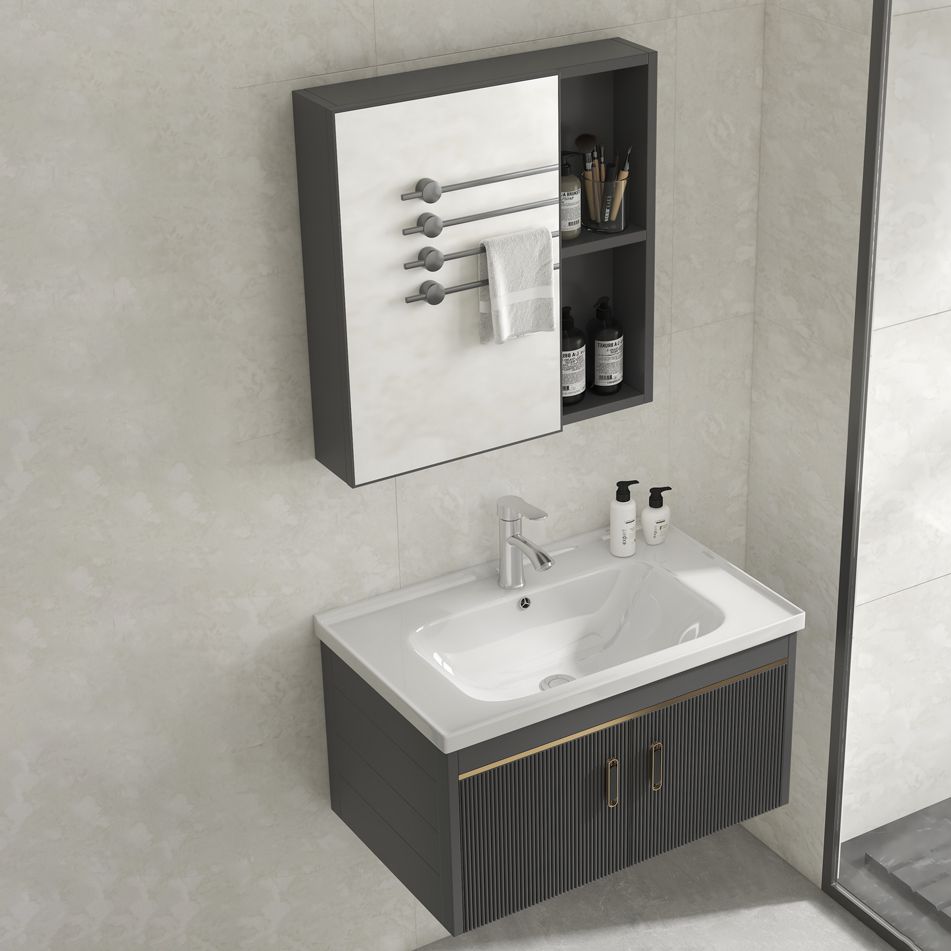 Glam Vanity Single Sink Wall Mounted 2 Doors Metal Frame Rectangular Vanity with Mirror Clearhalo 'Bathroom Remodel & Bathroom Fixtures' 'Bathroom Vanities' 'bathroom_vanities' 'Home Improvement' 'home_improvement' 'home_improvement_bathroom_vanities' 1200x1200_509051cf-7913-4870-b4b8-79e68a7d7159