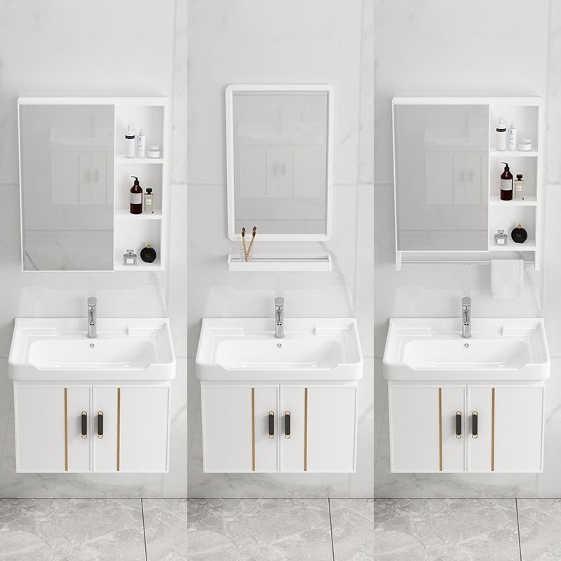 Vanity Sink White Wall Mounted Drawers Doors Faucet Ceramic Sink Vanity with Mirror Clearhalo 'Bathroom Remodel & Bathroom Fixtures' 'Bathroom Vanities' 'bathroom_vanities' 'Home Improvement' 'home_improvement' 'home_improvement_bathroom_vanities' 1200x1200_50905474-fcb9-4e70-82c6-3be78b374d15