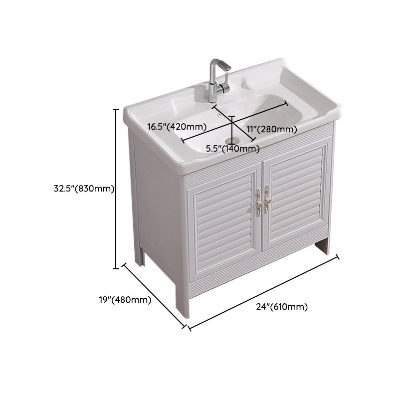 White Freestanding Vanity Rectangular 2 Doors Metal Frame Mirror Single Sink Vanity Clearhalo 'Bathroom Remodel & Bathroom Fixtures' 'Bathroom Vanities' 'bathroom_vanities' 'Home Improvement' 'home_improvement' 'home_improvement_bathroom_vanities' 1200x1200_5094a6f2-2199-432b-b709-15015b5dcc29