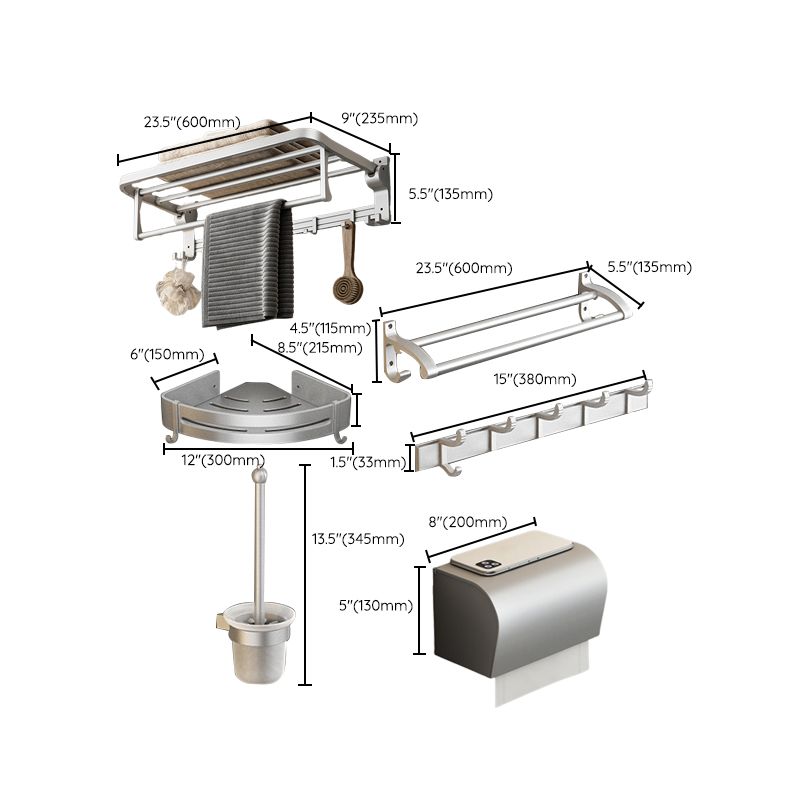 Contemporary Silver Metal Bath Hardware Set with Triangle Bath Shelf Clearhalo 'Bathroom Hardware Sets' 'Bathroom Hardware' 'Bathroom Remodel & Bathroom Fixtures' 'bathroom_hardware_sets' 'Home Improvement' 'home_improvement' 'home_improvement_bathroom_hardware_sets' 1200x1200_50980e5c-fc01-4c67-9fdb-40c7b4938004