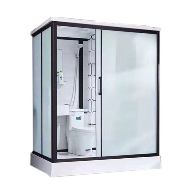 Black Framed Single Sliding Shower Kit Frosted Rectangle Shower Stall Clearhalo 'Bathroom Remodel & Bathroom Fixtures' 'Home Improvement' 'home_improvement' 'home_improvement_shower_stalls_enclosures' 'Shower Stalls & Enclosures' 'shower_stalls_enclosures' 'Showers & Bathtubs' 1200x1200_50b7cfe0-92cb-4917-9d03-c52ece5c6646