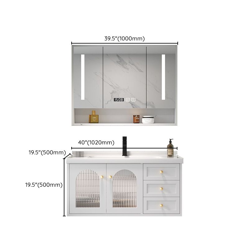 Glam Vanity White Single Sink Wall Mount Wood Frame Rectangular Mirror Bath Vanity Clearhalo 'Bathroom Remodel & Bathroom Fixtures' 'Bathroom Vanities' 'bathroom_vanities' 'Home Improvement' 'home_improvement' 'home_improvement_bathroom_vanities' 1200x1200_50c6d9b7-ae46-420d-85d1-4548415546da