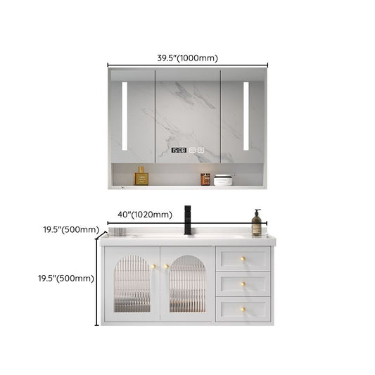 Glam Vanity White Single Sink Wall Mount Wood Frame Rectangular Mirror Bath Vanity Clearhalo 'Bathroom Remodel & Bathroom Fixtures' 'Bathroom Vanities' 'bathroom_vanities' 'Home Improvement' 'home_improvement' 'home_improvement_bathroom_vanities' 1200x1200_50c6d9b7-ae46-420d-85d1-4548415546da