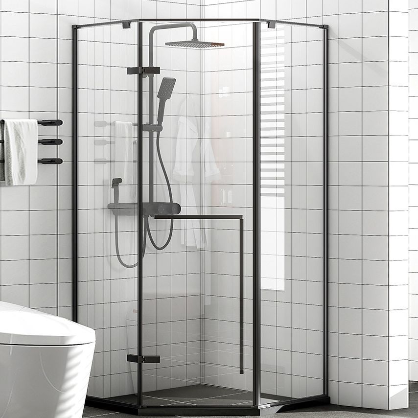 Neo-Angle Tempered Glass Shower Enclosure Black Framed Shower Enclosure Clearhalo 'Bathroom Remodel & Bathroom Fixtures' 'Home Improvement' 'home_improvement' 'home_improvement_shower_stalls_enclosures' 'Shower Stalls & Enclosures' 'shower_stalls_enclosures' 'Showers & Bathtubs' 1200x1200_50db1215-659d-42e8-bc40-d56e24024a71