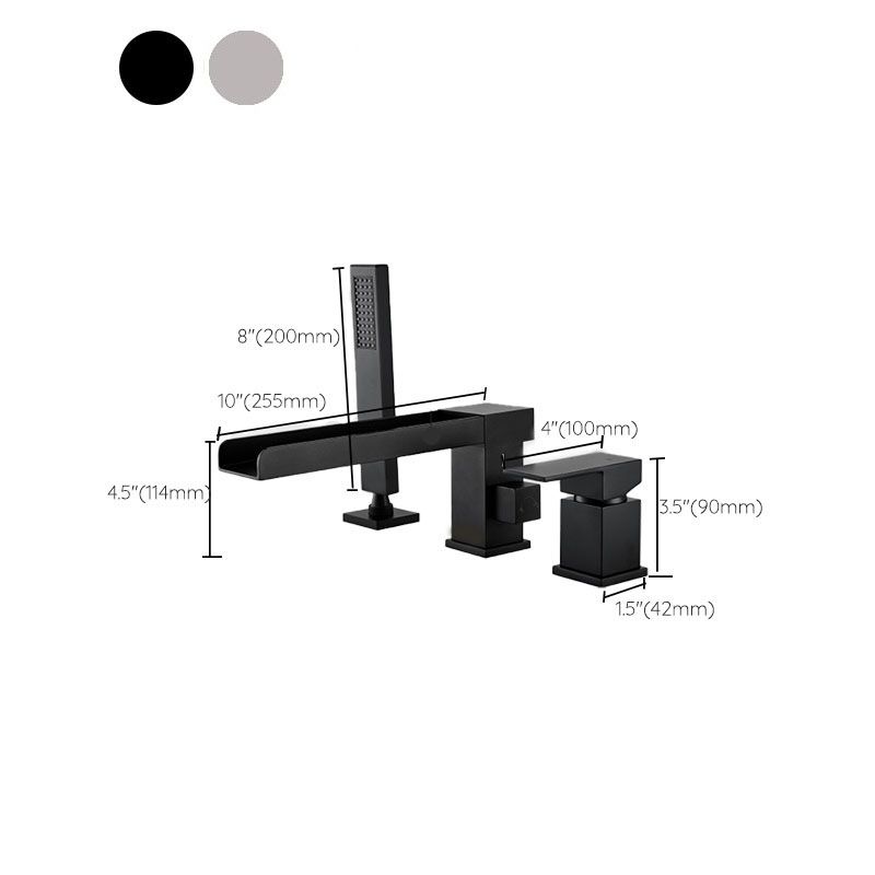 Brass Low Arc Bath Faucet with Hand Shower Square Bathroom Faucet Clearhalo 'Bathroom Remodel & Bathroom Fixtures' 'Bathtub Faucets' 'bathtub_faucets' 'Home Improvement' 'home_improvement' 'home_improvement_bathtub_faucets' 1200x1200_51044d2d-df09-4fff-8955-a06f6f5e2f28