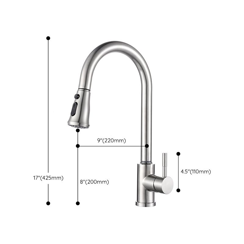 Modern 1-Handle Faucets Stainless Steel Gooseneck with Pull Out Sprayer Faucets Clearhalo 'Home Improvement' 'home_improvement' 'home_improvement_kitchen_faucets' 'Kitchen Faucets' 'Kitchen Remodel & Kitchen Fixtures' 'Kitchen Sinks & Faucet Components' 'kitchen_faucets' 1200x1200_5108758b-fc75-445d-a7cc-d5a4b20f8ae7