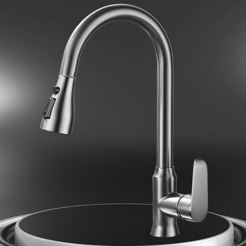 Modern Style Kitchen Faucet Brass 1-Handle High Arc Retractable Kitchen Faucet Clearhalo 'Home Improvement' 'home_improvement' 'home_improvement_kitchen_faucets' 'Kitchen Faucets' 'Kitchen Remodel & Kitchen Fixtures' 'Kitchen Sinks & Faucet Components' 'kitchen_faucets' 1200x1200_514fba41-1470-41ba-a43b-a30326237494