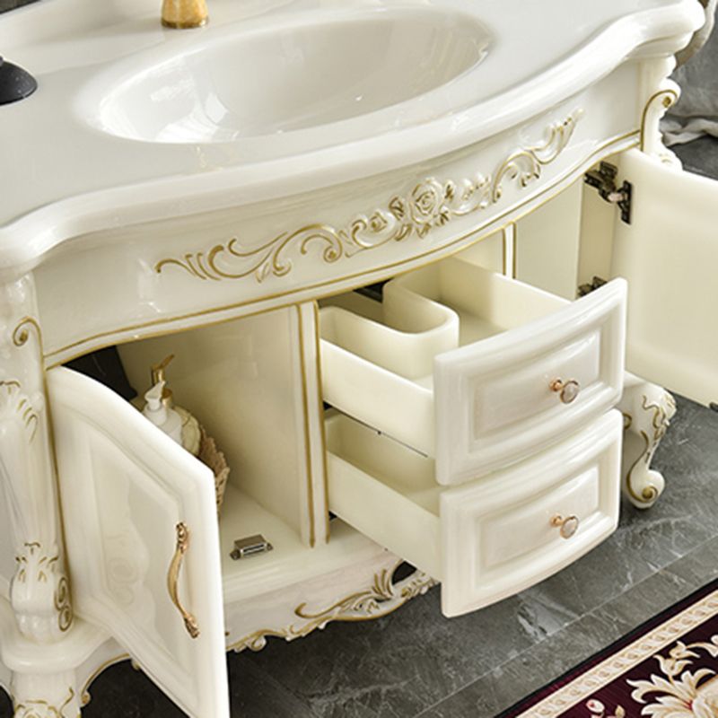 White Stone Bath Vanity 2 Drawers Rectangular Freestanding Single Sink Vanity with Mirror Clearhalo 'Bathroom Remodel & Bathroom Fixtures' 'Bathroom Vanities' 'bathroom_vanities' 'Home Improvement' 'home_improvement' 'home_improvement_bathroom_vanities' 1200x1200_516e56af-3b45-421a-9d9d-82d553c3eb85