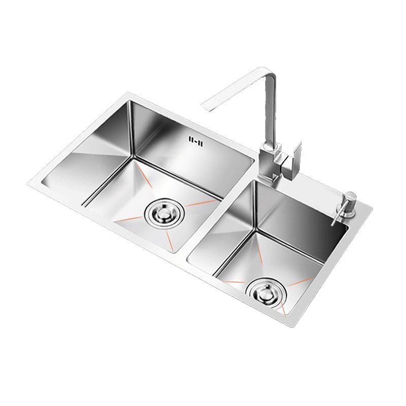 Contemporary Style Kitchen Sink Stainless Steel 2 Holes Drop-In Kitchen Double Sink Clearhalo 'Home Improvement' 'home_improvement' 'home_improvement_kitchen_sinks' 'Kitchen Remodel & Kitchen Fixtures' 'Kitchen Sinks & Faucet Components' 'Kitchen Sinks' 'kitchen_sinks' 1200x1200_51a8fb58-479d-4da5-88c6-1473a9f949f6