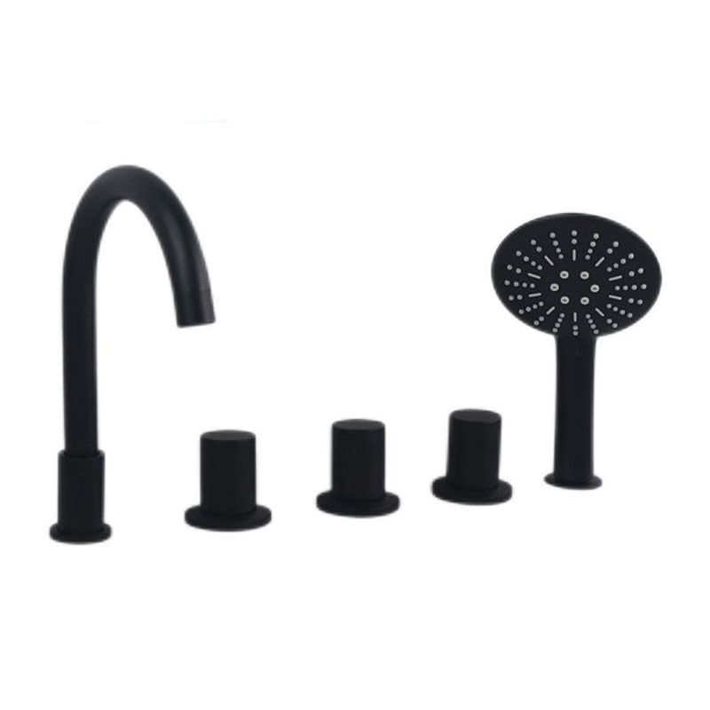 Modern Brass Tub Faucet in Black with 3 Handles Deck Mount Bathroom Faucet Clearhalo 'Bathroom Remodel & Bathroom Fixtures' 'Bathtub Faucets' 'bathtub_faucets' 'Home Improvement' 'home_improvement' 'home_improvement_bathtub_faucets' 1200x1200_51def24b-6a2b-4729-892a-12bc639b0c32