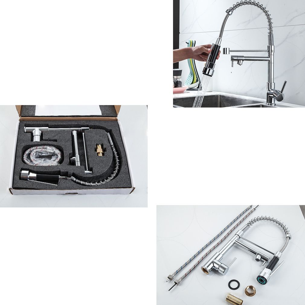 Modern Farmhouse Faucet Spout Double Levers Kitchen Faucet High Arch Filler with Sprayer Clearhalo 'Home Improvement' 'home_improvement' 'home_improvement_kitchen_faucets' 'Kitchen Faucets' 'Kitchen Remodel & Kitchen Fixtures' 'Kitchen Sinks & Faucet Components' 'kitchen_faucets' 1200x1200_5210a2d7-72dc-4a1d-b151-d85057dd1e73