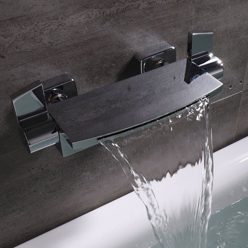 Contemporary Wall Mounted Metal Tub Filler Two Handles Waterfall Tub Faucet Trim Clearhalo 'Bathroom Remodel & Bathroom Fixtures' 'Bathtub Faucets' 'bathtub_faucets' 'Home Improvement' 'home_improvement' 'home_improvement_bathtub_faucets' 1200x1200_521a1f78-c8aa-4fc6-815a-c7d0f3a9fe75