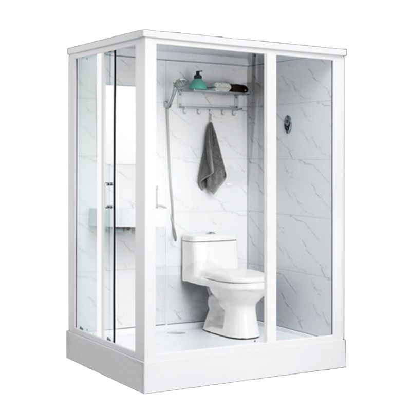 One Piece Tempered Glass Single Sliding Shower Enclosure White Frame Shower Enclosure Clearhalo 'Bathroom Remodel & Bathroom Fixtures' 'Home Improvement' 'home_improvement' 'home_improvement_shower_stalls_enclosures' 'Shower Stalls & Enclosures' 'shower_stalls_enclosures' 'Showers & Bathtubs' 1200x1200_5229b66e-2195-4887-adad-eee7b66b66de
