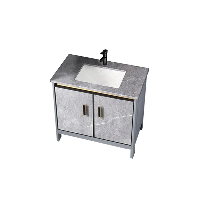 Contemporary Sink Cabinet Freestanding Mirror Cabinet Bathroom Vanity Set in Gray Clearhalo 'Bathroom Remodel & Bathroom Fixtures' 'Bathroom Vanities' 'bathroom_vanities' 'Home Improvement' 'home_improvement' 'home_improvement_bathroom_vanities' 1200x1200_527094d6-f5ea-4629-8469-63cf8198d18b