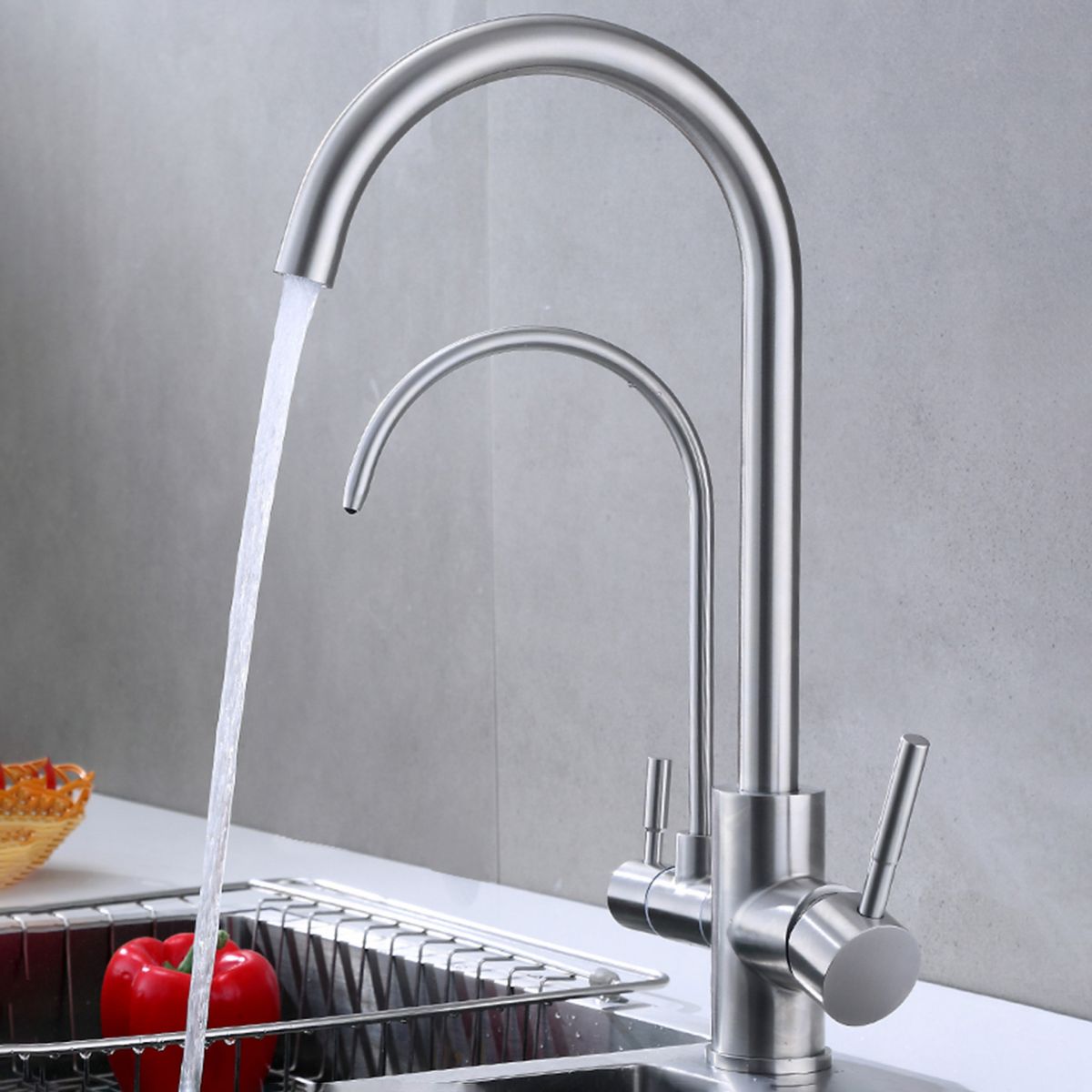 Modern Spray Kitchen Faucet Stainless Steel Swivel Spout with Water Dispenser Sink Faucet Clearhalo 'Home Improvement' 'home_improvement' 'home_improvement_kitchen_faucets' 'Kitchen Faucets' 'Kitchen Remodel & Kitchen Fixtures' 'Kitchen Sinks & Faucet Components' 'kitchen_faucets' 1200x1200_52e469b3-2fe8-4a68-9560-ccb25ab3381e