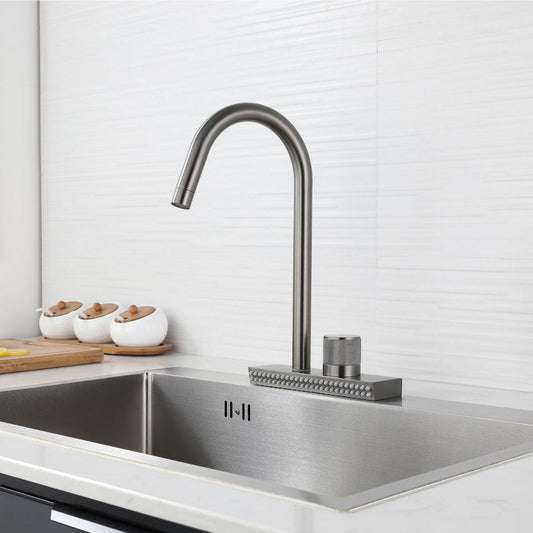 Contemporary Standard Kitchen Faucets Brushed Nickel No Sensor Swivel Spout Clearhalo 'Home Improvement' 'home_improvement' 'home_improvement_kitchen_faucets' 'Kitchen Faucets' 'Kitchen Remodel & Kitchen Fixtures' 'Kitchen Sinks & Faucet Components' 'kitchen_faucets' 1200x1200_52efd625-d208-4f78-a335-318ef6b2b4be