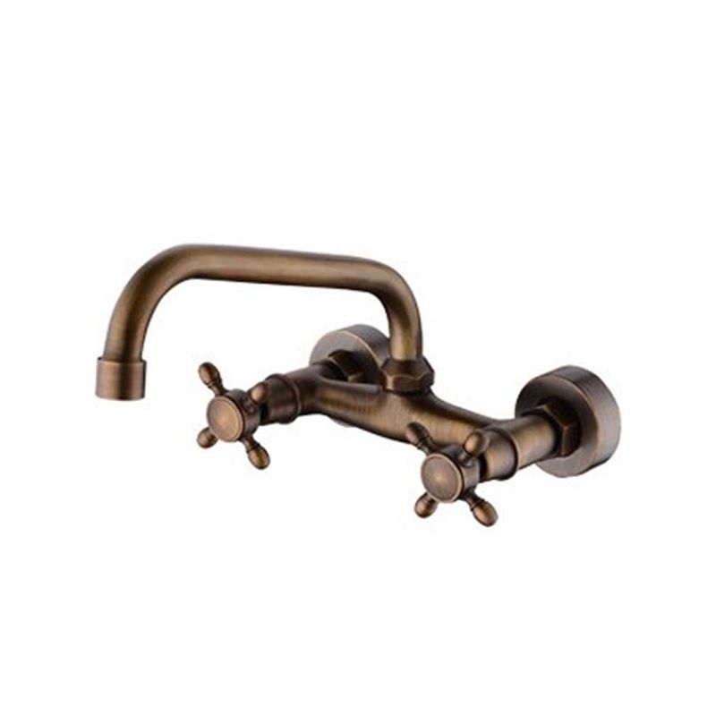 Industrial Tub Spout Trim Wall Mounted Full Copper Dual Cross Handle Low Arc Tub Faucet Clearhalo 'Bathroom Remodel & Bathroom Fixtures' 'Bathtub Faucets' 'bathtub_faucets' 'Home Improvement' 'home_improvement' 'home_improvement_bathtub_faucets' 1200x1200_5308000a-bf09-443b-a055-f148ade4b714