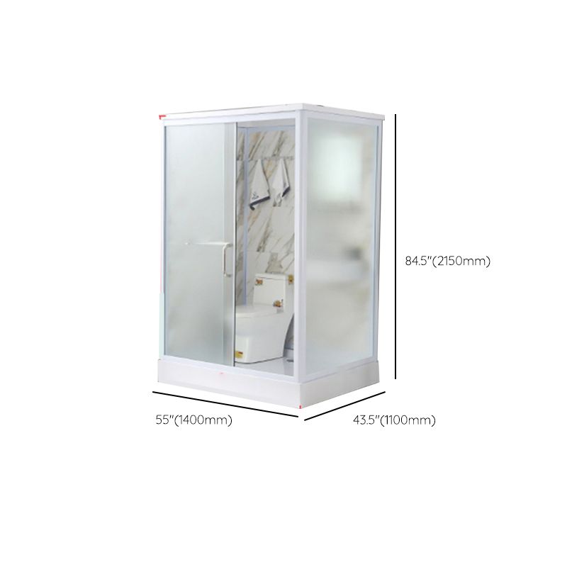 Framed Single Sliding Frosted Shower Kit Rectangle White Shower Stall Clearhalo 'Bathroom Remodel & Bathroom Fixtures' 'Home Improvement' 'home_improvement' 'home_improvement_shower_stalls_enclosures' 'Shower Stalls & Enclosures' 'shower_stalls_enclosures' 'Showers & Bathtubs' 1200x1200_530cfff5-6b3a-409d-aed9-335533d04c4b