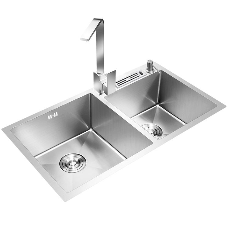 Double Bowl Kitchen Sink Stainless Steel Workstation Sink with Drain Assembly Clearhalo 'Home Improvement' 'home_improvement' 'home_improvement_kitchen_sinks' 'Kitchen Remodel & Kitchen Fixtures' 'Kitchen Sinks & Faucet Components' 'Kitchen Sinks' 'kitchen_sinks' 1200x1200_5360a508-fec6-4454-a74b-91d5cdc2cdf3