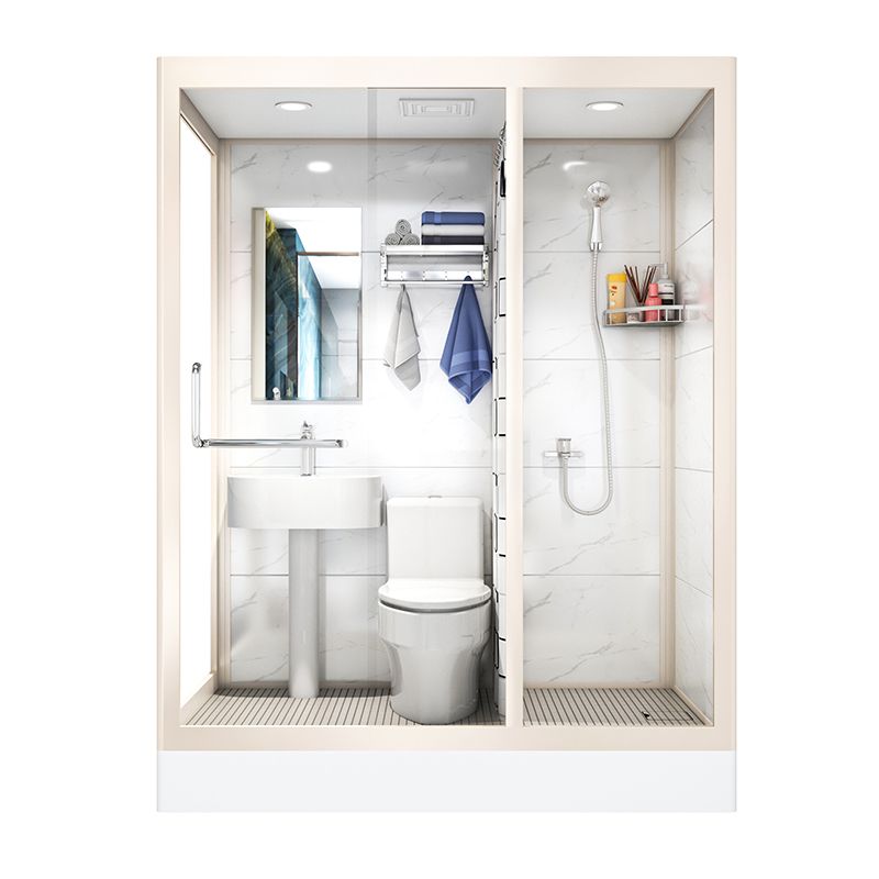 Modern Framed Tempered Glass Shower Kit with Base Included Framed Shower Stall in White Clearhalo 'Bathroom Remodel & Bathroom Fixtures' 'Home Improvement' 'home_improvement' 'home_improvement_shower_stalls_enclosures' 'Shower Stalls & Enclosures' 'shower_stalls_enclosures' 'Showers & Bathtubs' 1200x1200_53638cad-0e4f-42c6-addf-cb4e19fdbfdc