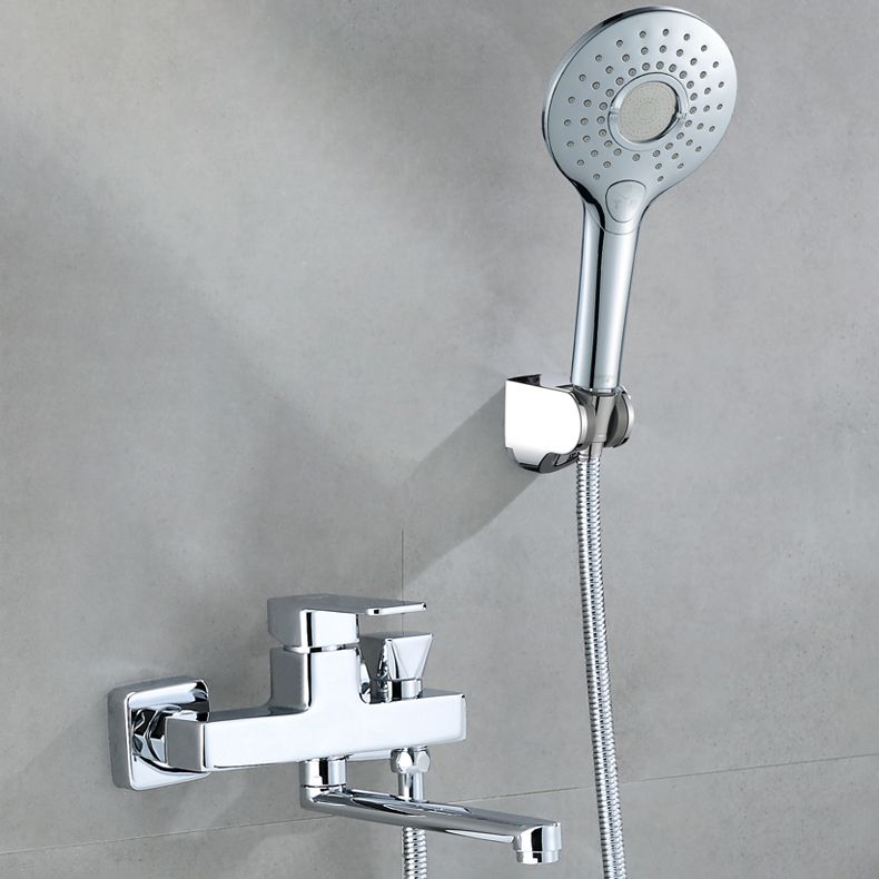 Wall Mounted Bath Faucet Trim Chrome Polished Swivel Spout with Handshower Clearhalo 'Bathroom Remodel & Bathroom Fixtures' 'Bathtub Faucets' 'bathtub_faucets' 'Home Improvement' 'home_improvement' 'home_improvement_bathtub_faucets' 1200x1200_5388e137-7592-4905-b827-51bc6d1aecc5