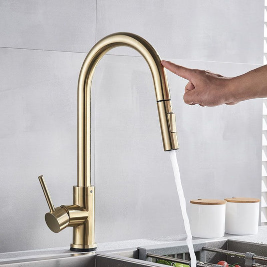 Contemporary Single Handle Kitchen Faucet 1-Hold Faucet with Pull out Sprayer Clearhalo 'Home Improvement' 'home_improvement' 'home_improvement_kitchen_faucets' 'Kitchen Faucets' 'Kitchen Remodel & Kitchen Fixtures' 'Kitchen Sinks & Faucet Components' 'kitchen_faucets' 1200x1200_53ad9023-2d15-4745-bcc7-273365305867