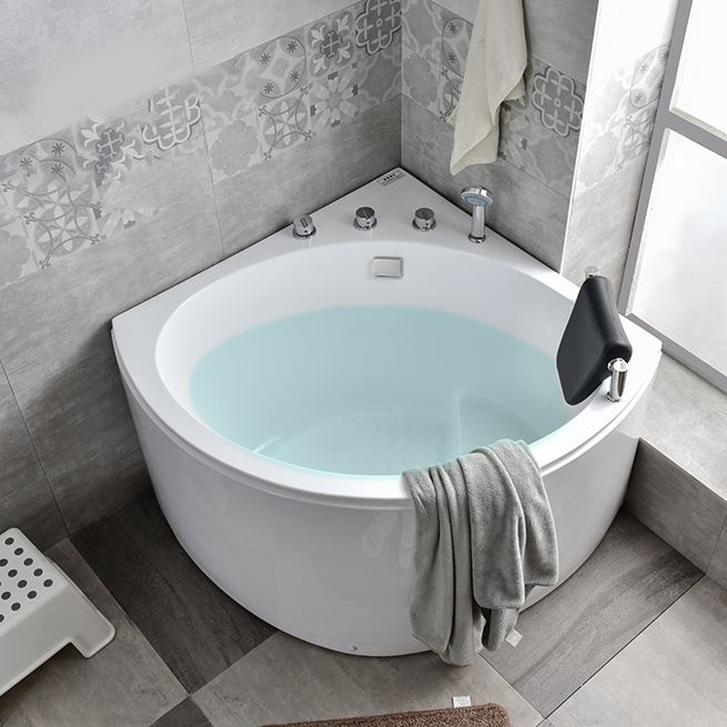 Corner Acrylic-Fiberglass Bathtub Modern White Soaking Bath Tub - Clearhalo