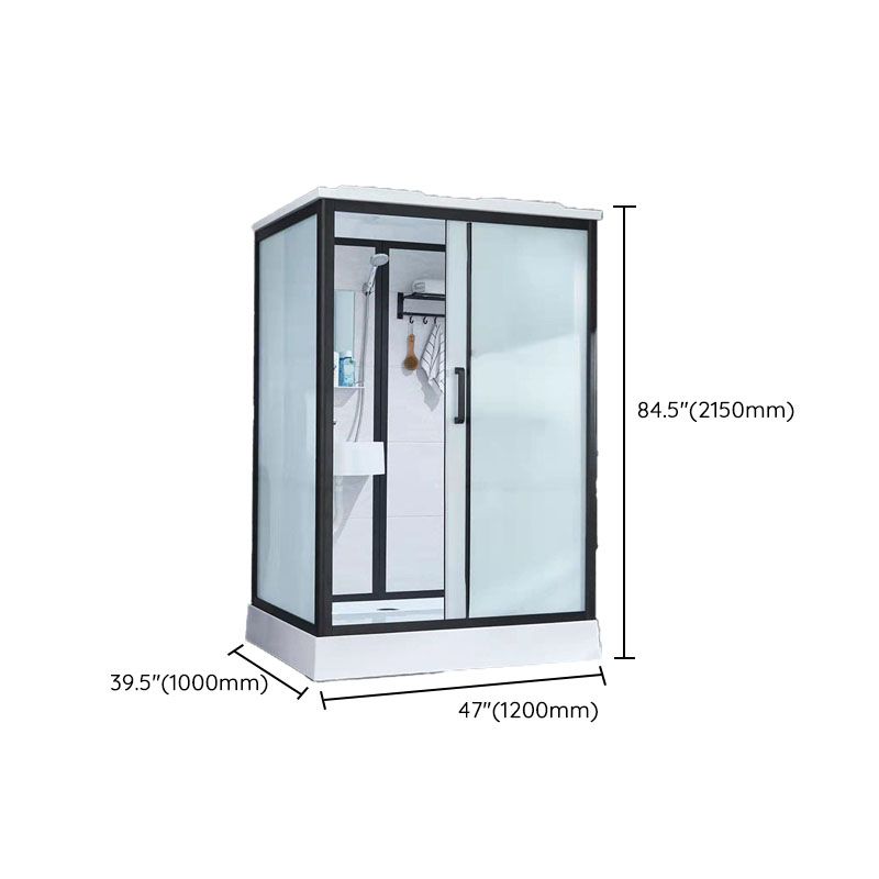 Black Framed Single Sliding Shower Kit Frosted Rectangle Shower Stall Clearhalo 'Bathroom Remodel & Bathroom Fixtures' 'Home Improvement' 'home_improvement' 'home_improvement_shower_stalls_enclosures' 'Shower Stalls & Enclosures' 'shower_stalls_enclosures' 'Showers & Bathtubs' 1200x1200_53c60052-d811-46a0-82a5-b0b8a3c8a79a