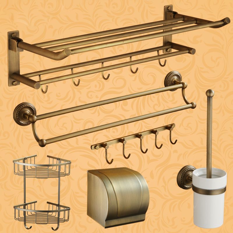 Distressed Brass Traditional Bathroom Set with Bath Shelf/Paper Holder & Towel Bar Clearhalo 'Bathroom Hardware Sets' 'Bathroom Hardware' 'Bathroom Remodel & Bathroom Fixtures' 'bathroom_hardware_sets' 'Home Improvement' 'home_improvement' 'home_improvement_bathroom_hardware_sets' 1200x1200_5468bea5-128b-4df0-8e73-13af5769f6de