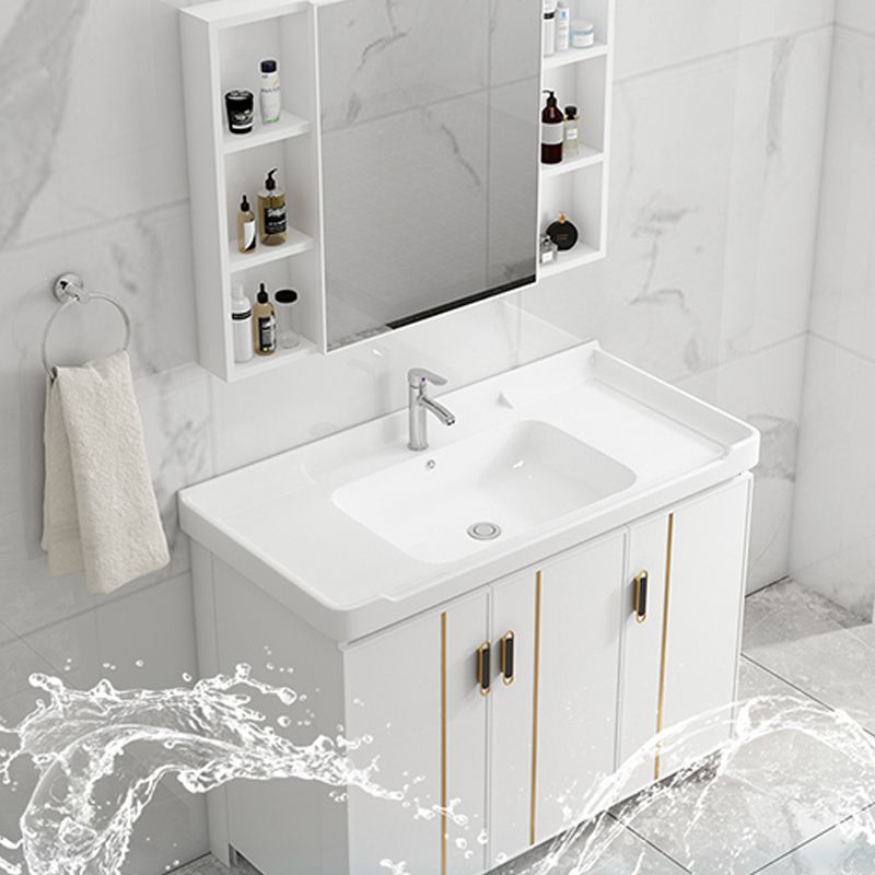 Glam Vanity Rectangle Mirror Metal Frame White Bathroom Vanity with Single Sink Clearhalo 'Bathroom Remodel & Bathroom Fixtures' 'Bathroom Vanities' 'bathroom_vanities' 'Home Improvement' 'home_improvement' 'home_improvement_bathroom_vanities' 1200x1200_54755503-4255-4c1a-bad7-25d1ba741abf