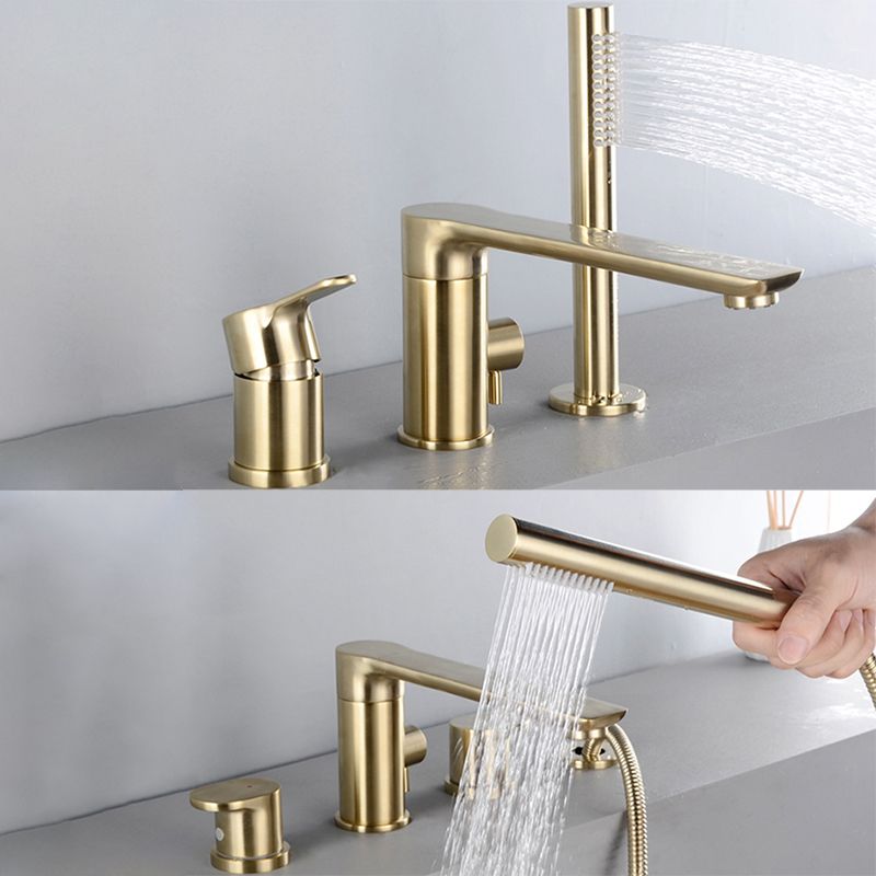 Modern Deck Mounted Metal Tub Filler Metal Tub Filler with Hose Clearhalo 'Bathroom Remodel & Bathroom Fixtures' 'Bathtub Faucets' 'bathtub_faucets' 'Home Improvement' 'home_improvement' 'home_improvement_bathtub_faucets' 1200x1200_5476b1bf-cba3-4f68-904a-a07326d98b50