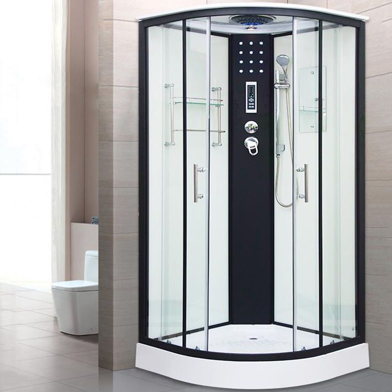 Framed Double Sliding Shower Kit Neo-Round Black Shower Stall Clearhalo 'Bathroom Remodel & Bathroom Fixtures' 'Home Improvement' 'home_improvement' 'home_improvement_shower_stalls_enclosures' 'Shower Stalls & Enclosures' 'shower_stalls_enclosures' 'Showers & Bathtubs' 1200x1200_548fc21d-be74-46aa-950f-770a0e717728